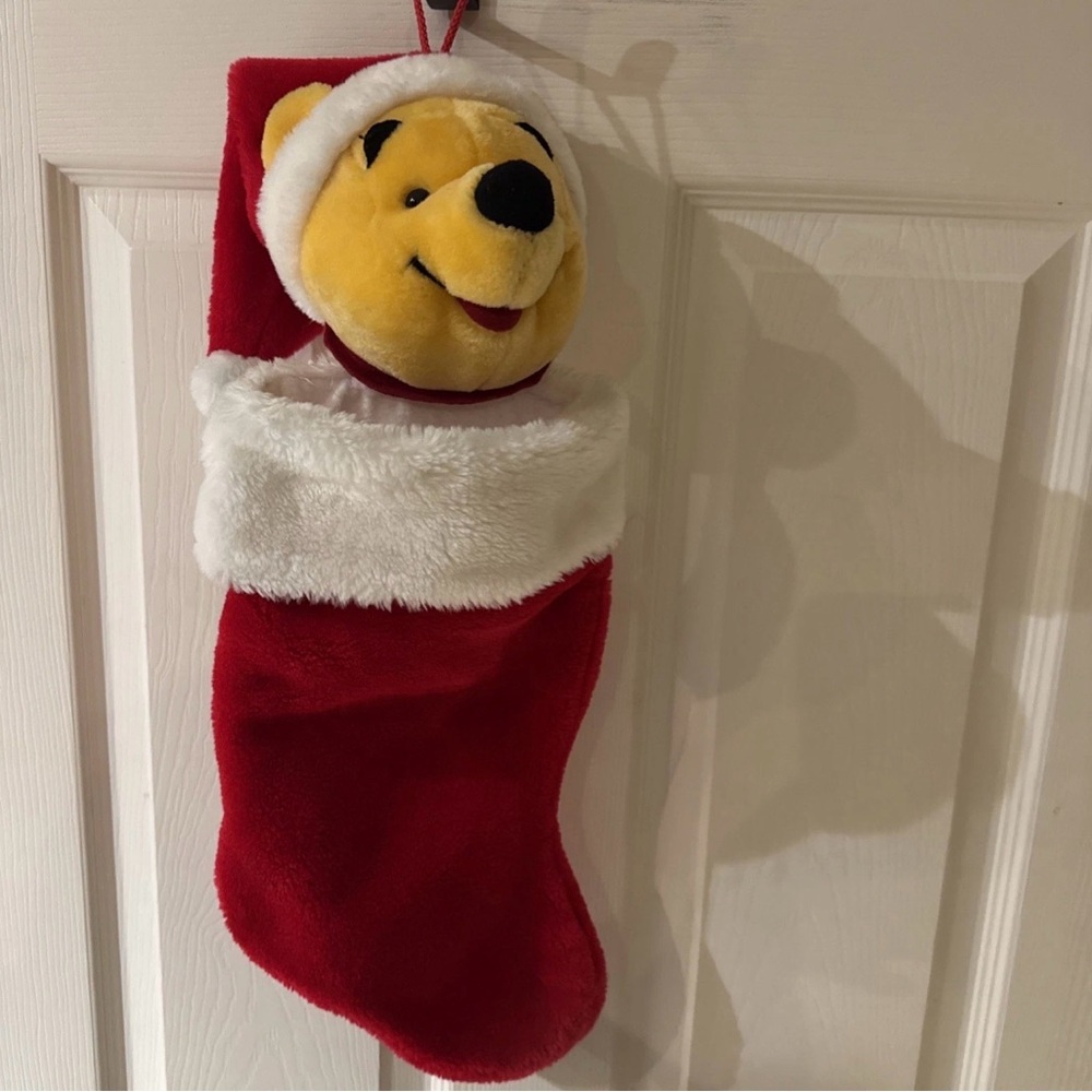 VTG Disney Winnie The Pooh 3D Plush Head Christmas Stocking Santa Hat